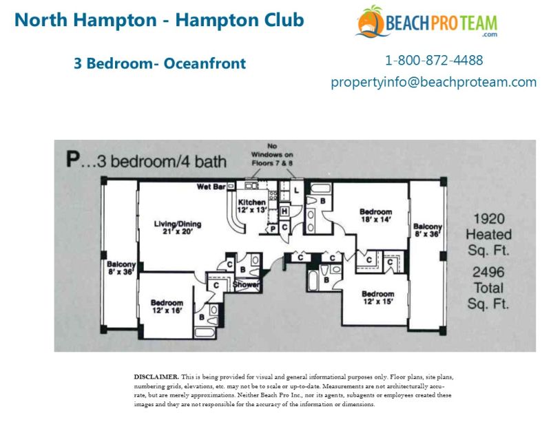 Kingston Plantation - North Hampton Floor Plan P - 3 Bedroom Oceanfront